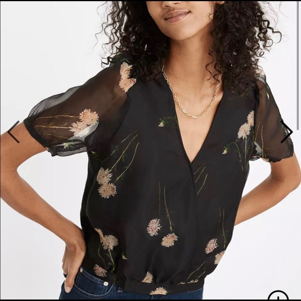 Nwot Madewell Silk Organza Puff-Sleeve Wrap